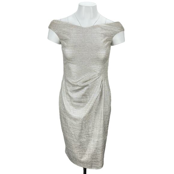 LAUREN Ralph Lauren Silver Gold Metallic Shimmering Sleeveless Sheath Dress Sz 2 - Picture 1 of 5